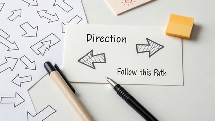 Directional Guidance with Arrows and Notes on Desk Surface