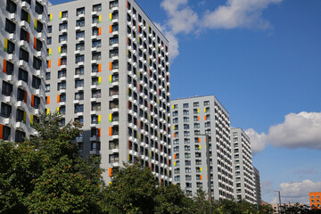 Fototapeta premium Facades of houses in the new microdistrict called Buninskie Lugy (