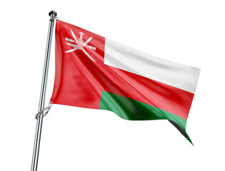 Oman flag with white, red, and green stripes and national emblem
