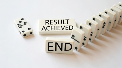 Domino Effect with Text Result Achieved and End on White Background
