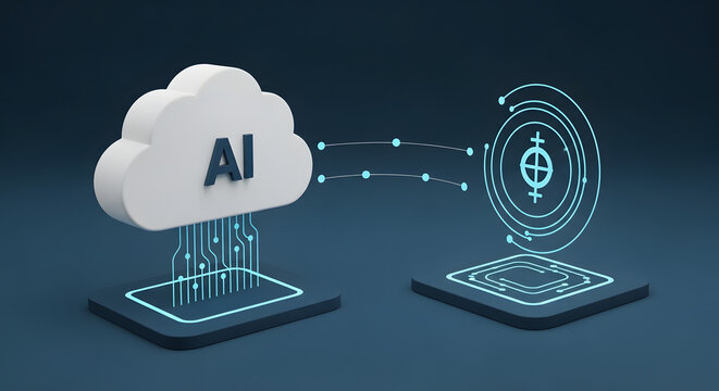 AI Cloud Connecting to Digital Currency Technology Illustration - Powered by Adobe