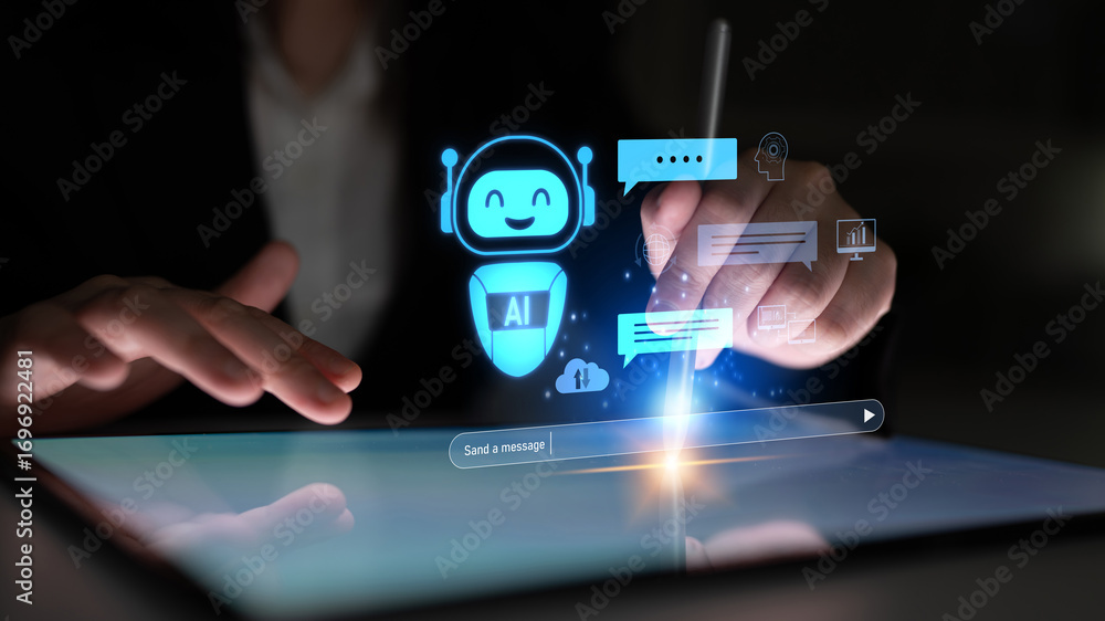 Aufkleber ai chatbot improves virtual assistant interaction. ai chatbot processes text, supports users, ai cha
