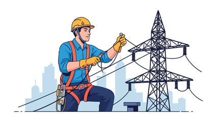 The Energy Artisan: A skilled professional meticulously works on a high-voltage power line, highlighting the critical role of infrastructure maintenance. 