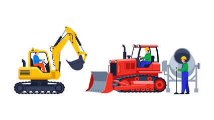 Construction Machinery at Work: A vivid illustration showcasing construction machinery engaged in their core functions, highlighting the essence of heavy industry.