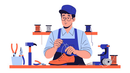 The Cobbler's Craft: A detailed illustration captures a skilled artisan, meticulously crafting a shoe. A scene of craftsmanship and dedication.