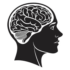 Silhouette Profile of Human Head with Visible Brain and Cerebellum vector illustration
