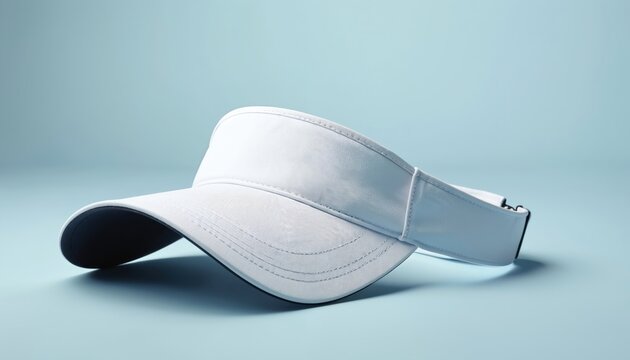White golf visor with open top. Sport headwear designed for sun protection during outdoor activities like golf. Features adjustable strap, comfortable fit. Versatile for tennis, running, casual wear.