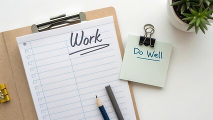 Inspirational Workspace With Checklist Notepad and Motivation Note