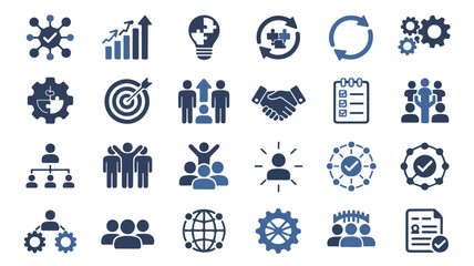 Blue and navy business icons teamwork