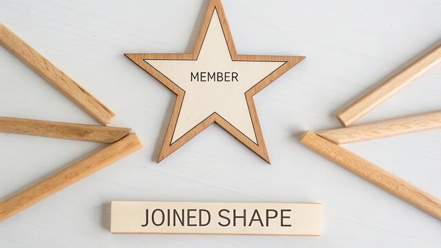 Joined Shape Member Star with Wooden Elements on Light Background