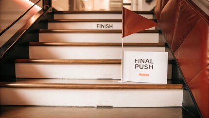 Final Push to Success on Stairs with Finish Line Signage