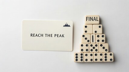 Final Reach the Peak Challenge with Dominoes and Card Concept
