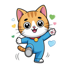 Fototapeta premium Cute ginger cat cartoon dancing vector illustration of a happy and playful kitten in a fun and energetic dance
