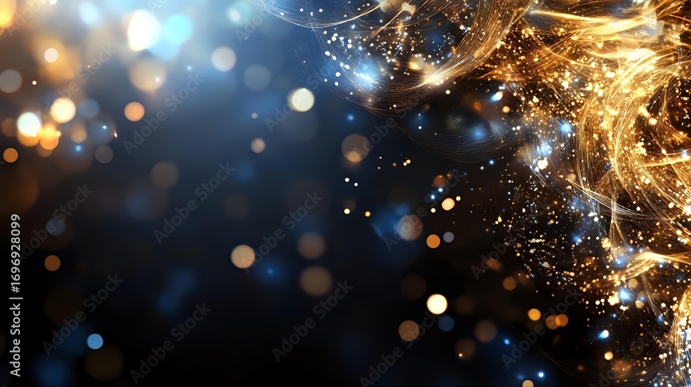 Aufkleber magical golden and blue sparkles with glowing light effects on dark background, abstract festive bok