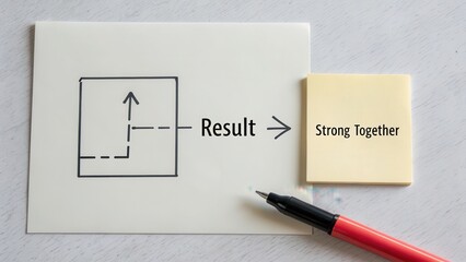 Result Concept with Note and Pen on Table for Team Collaboration