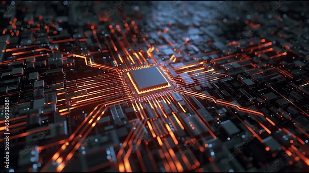 Aufkleber a close-up view of a computer chip surrounded by glowing circuitry, showcasing a blend of technology