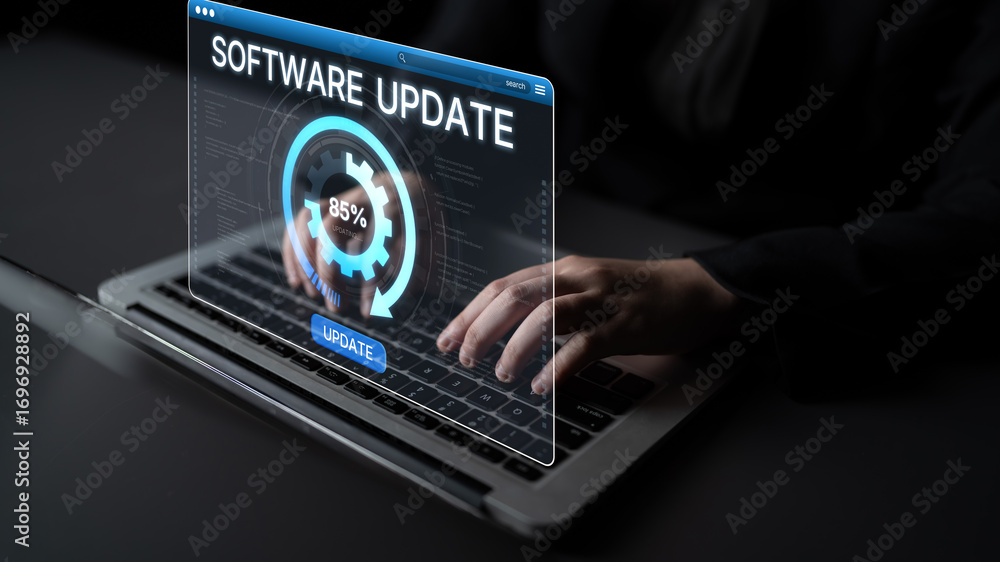 Poster knowledge upgrade and software update, digital skills improvement, competitive advantage, continuous