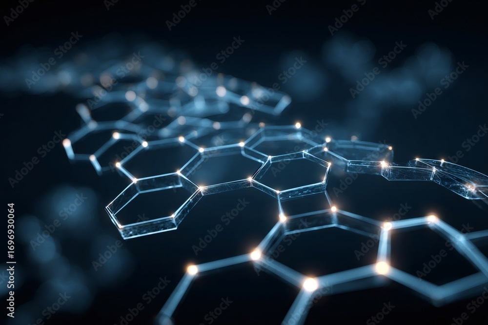 Poster digital hexagonal network glowing with interconnected patterns, symbolizing blockchain, ai, and data