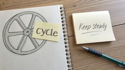 Sketch of a Cycle Wheel with a Reminder Note for Steady Inspiration