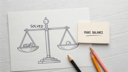 Sketch of Balance Scale with Solved and Make Balance Text Messages