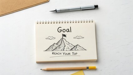 Sketch of mountain with goal and reach your top message concept