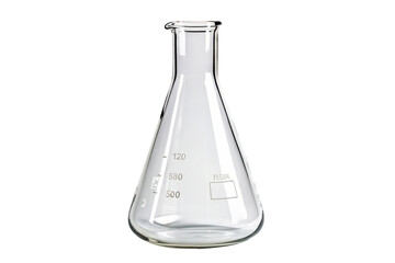 Laboratory glassware: clear glass Erlenmeyer flask for scientific experiments and chemical analysis