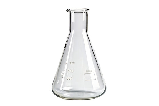 Laboratory glassware: clear glass Erlenmeyer flask for scientific experiments and chemical analysis