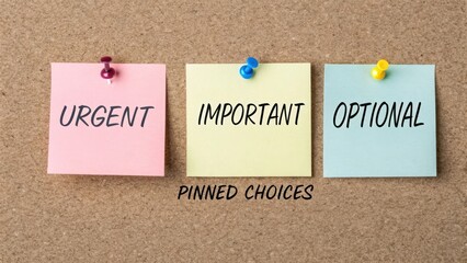 Colorful Sticky Notes for Task Prioritization on Cork Board Background