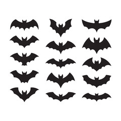 Fototapeta premium Collection of Twelve Black Bat Silhouettes on a White Background for Halloween Designs