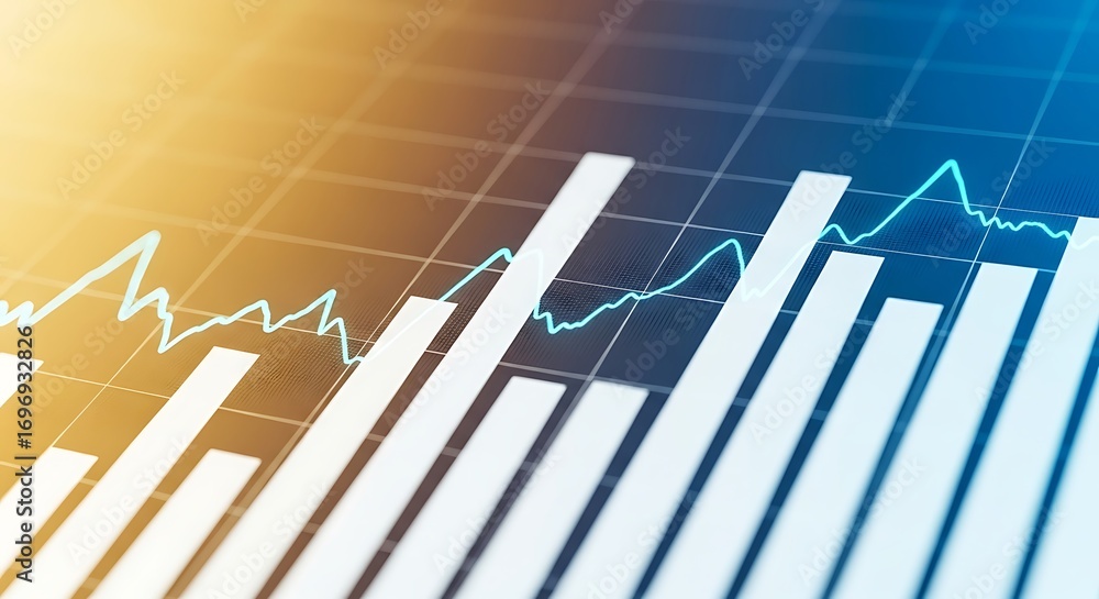 Poster financial chart with rising bar graph and line graph showing growth