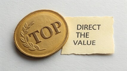 Golden Coin with Top Label and Value Message on Light Background