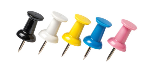 Colorful push pins arranged diagonal line