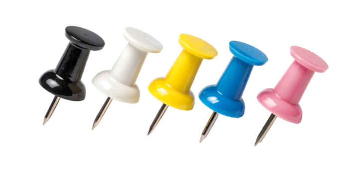 Colorful push pins arranged diagonal line