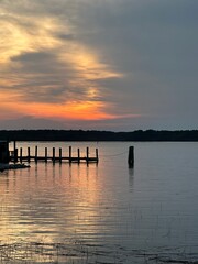 Hilton Head Sunset Over Ocean with Water Posts