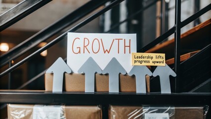 Growth Direction Signage with Arrows in Modern Office Setting