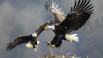 Illustration Two Bald Eagles Fighting