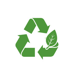 Green recycling symbol with leaf silhouette isolated on white background