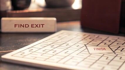 White Maze Puzzle Board with Finish and Find Exit Instructions