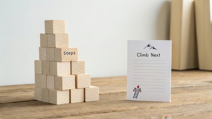 Wooden Blocks with Steps and Climb Next Note for Progression