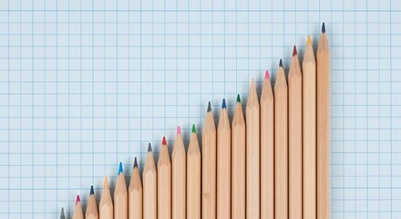 Colored pencils arranged in an upward graph on graph paper