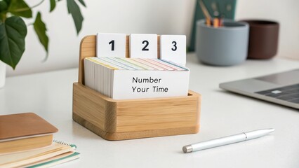 Wooden Desk Organizer with Numbered Cards and Notepad for Planning