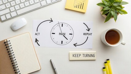Workspace with Timed Workflow Concept Using Act, Pause, Repeat