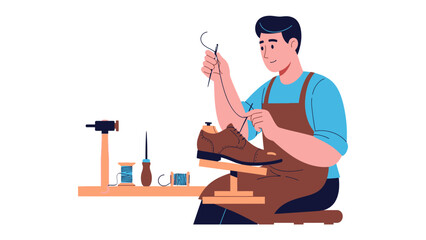 Artisan's Craft: A skilled artisan is meticulously engrossed in mending a shoe, artfully blending tradition with skill, an image of classic craftsmanship, the embodiment of bespoke artistry.