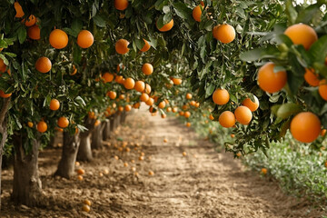 Sun-Kissed Orchard: A Serene Vista of Ripe Oranges Amidst Lush Greenery