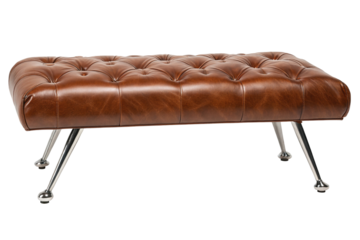Elegant tufted leather bench with metal legs for living room or office decor and seating
