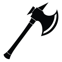 Detailed Black Silhouette Depiction of a Medieval Poleaxe Weapon Against a Plain Background