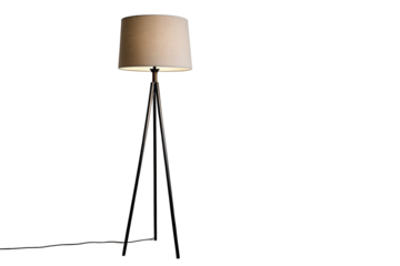 Elegant tripod floor lamp with contemporary beige shade on black background for modern decor