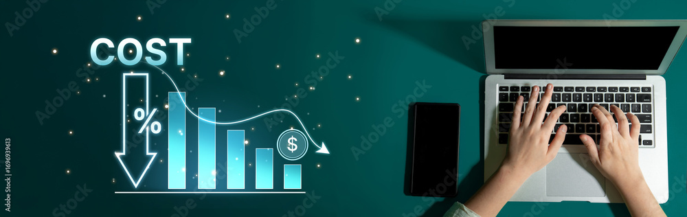 Poster cost reduction and cost saving through digital transformation, business cost optimization, operation