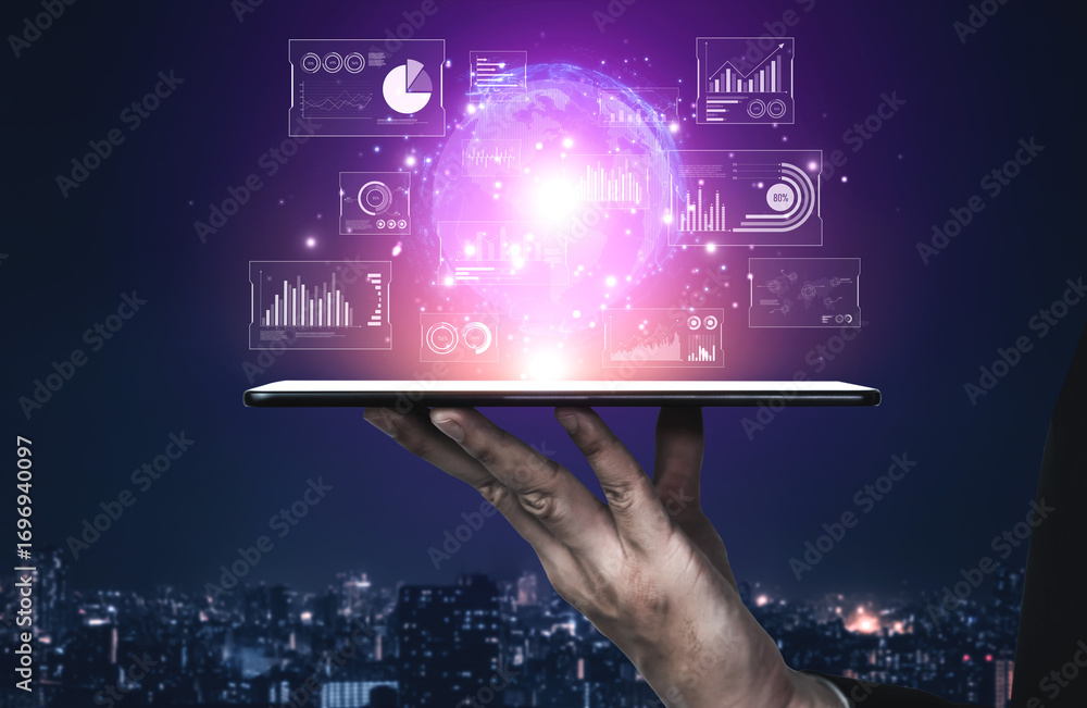 Aufkleber real-time global data analytics dashboard visualizing insights from interconnected systems for decis