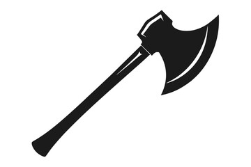 Black Silhouette of Battle Axe with Wooden Handle and Sharp Blade Illustration